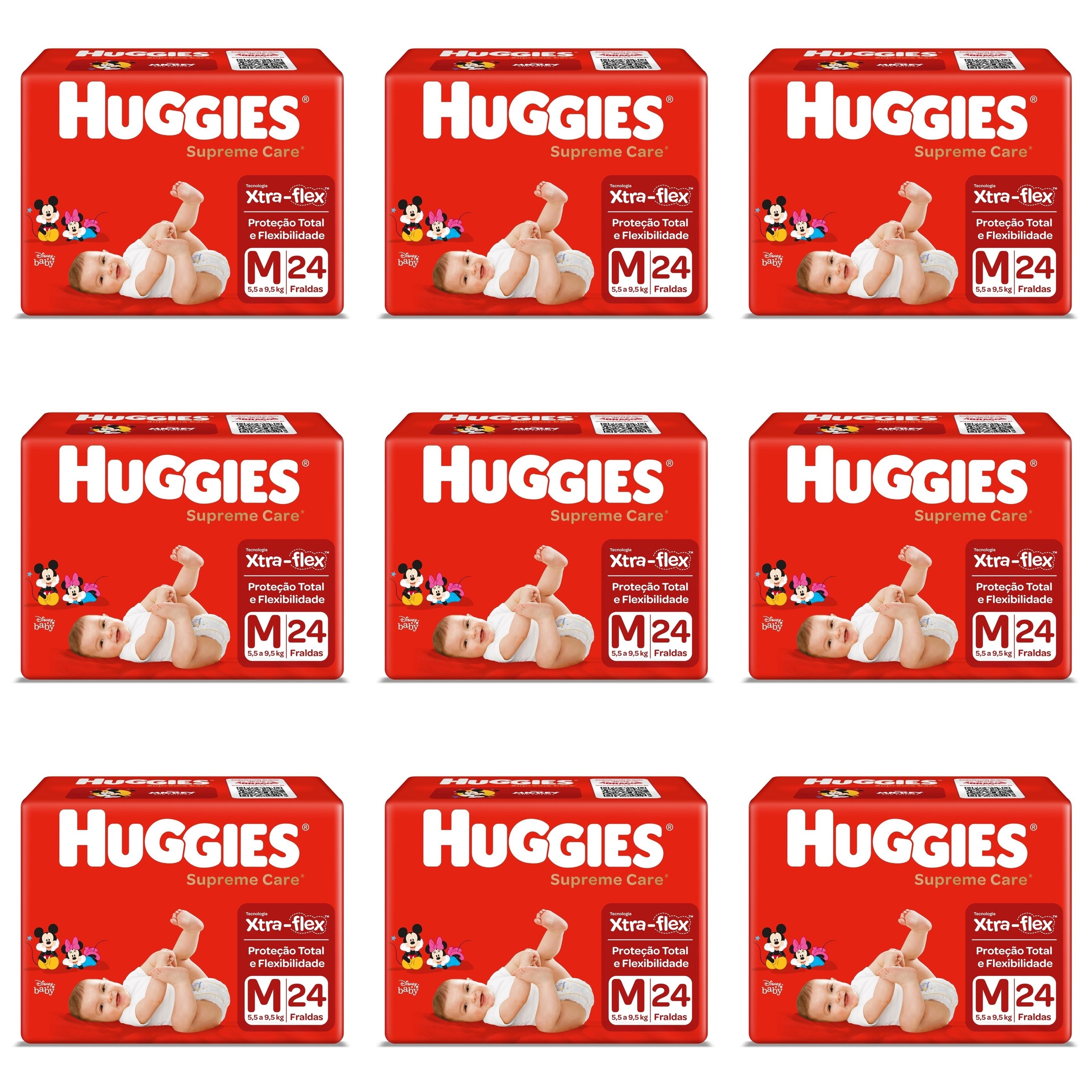 Kit 9 Fraldas Huggies Supreme Care Jumbo M c/24 Unidades