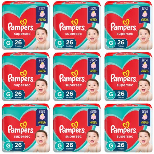 Kit 9 Fraldas Supersec ”G” Pampers c/26 Unidades cada Kit 9 Fraldas Supersec ”G” Pampers c/26 Unidades cada