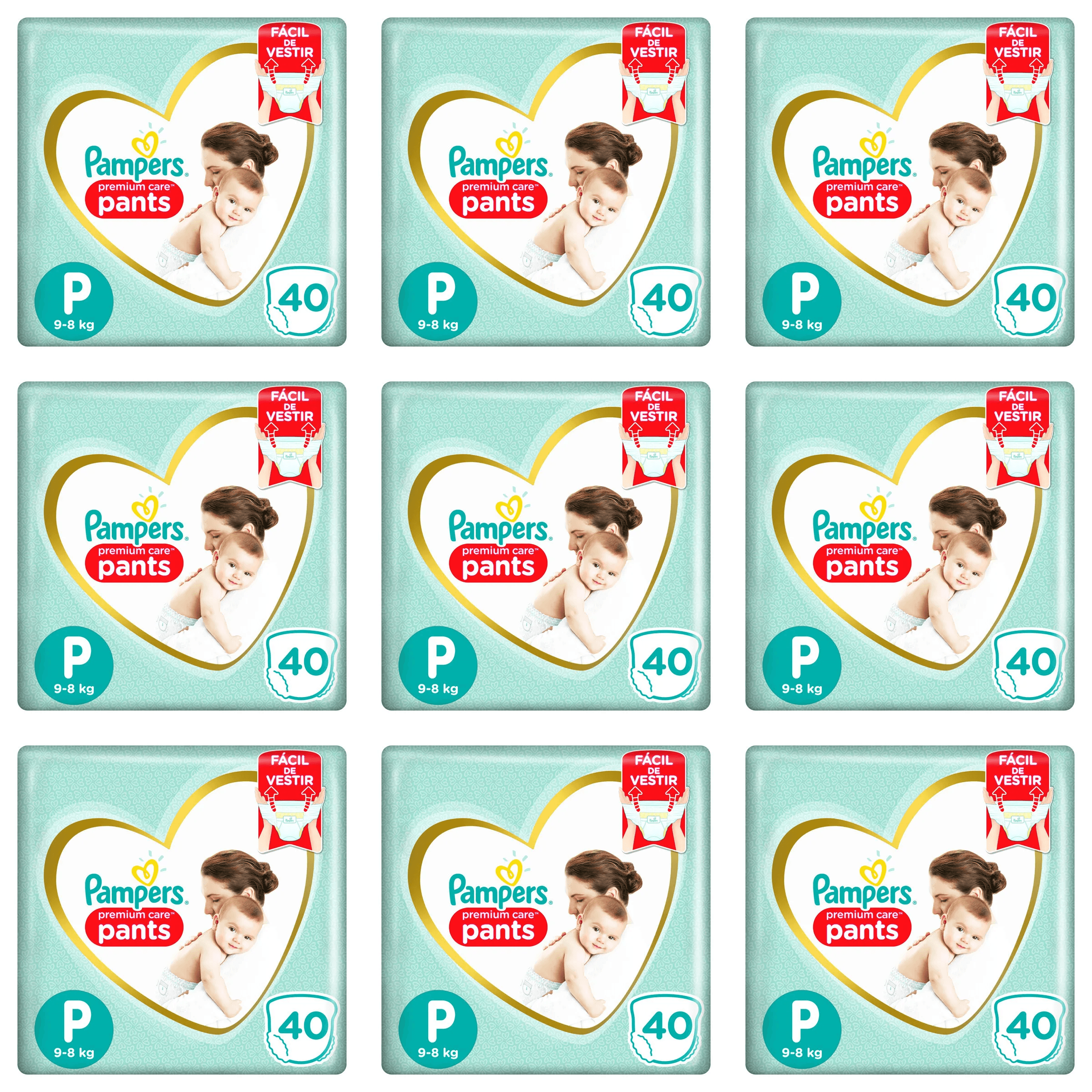 Kit 9 Fraldas Pampers Pants P.Care Mega P c/40 Unidades