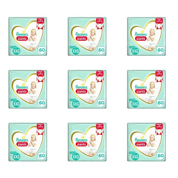 Kit 9 Fraldas Pampers Pc Pants Top Xxg c/60 Unidades