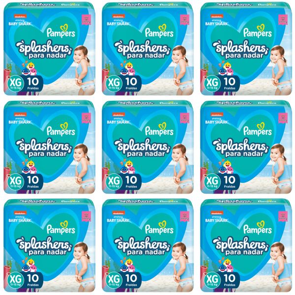 Kit 9 Fraldas Pampers Splashers G/Xg c/10 Unidades cada
