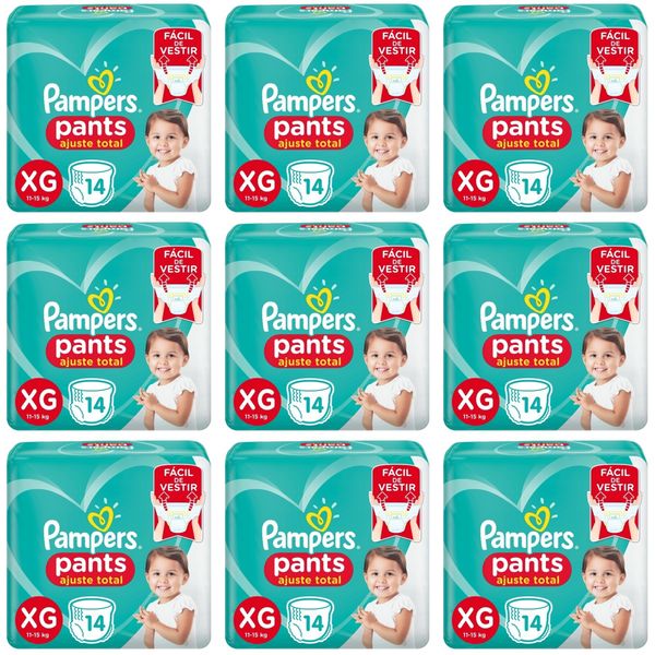 Kit 9 Fraldas Confortsec Pants ”Xg” Pampers Simples c/14 Unidades cada