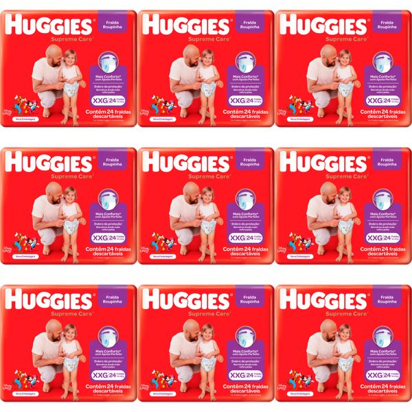 Kit 9 Fraldas Huggies Roupinha Supreme Care Xxg c/24 Unidades cada