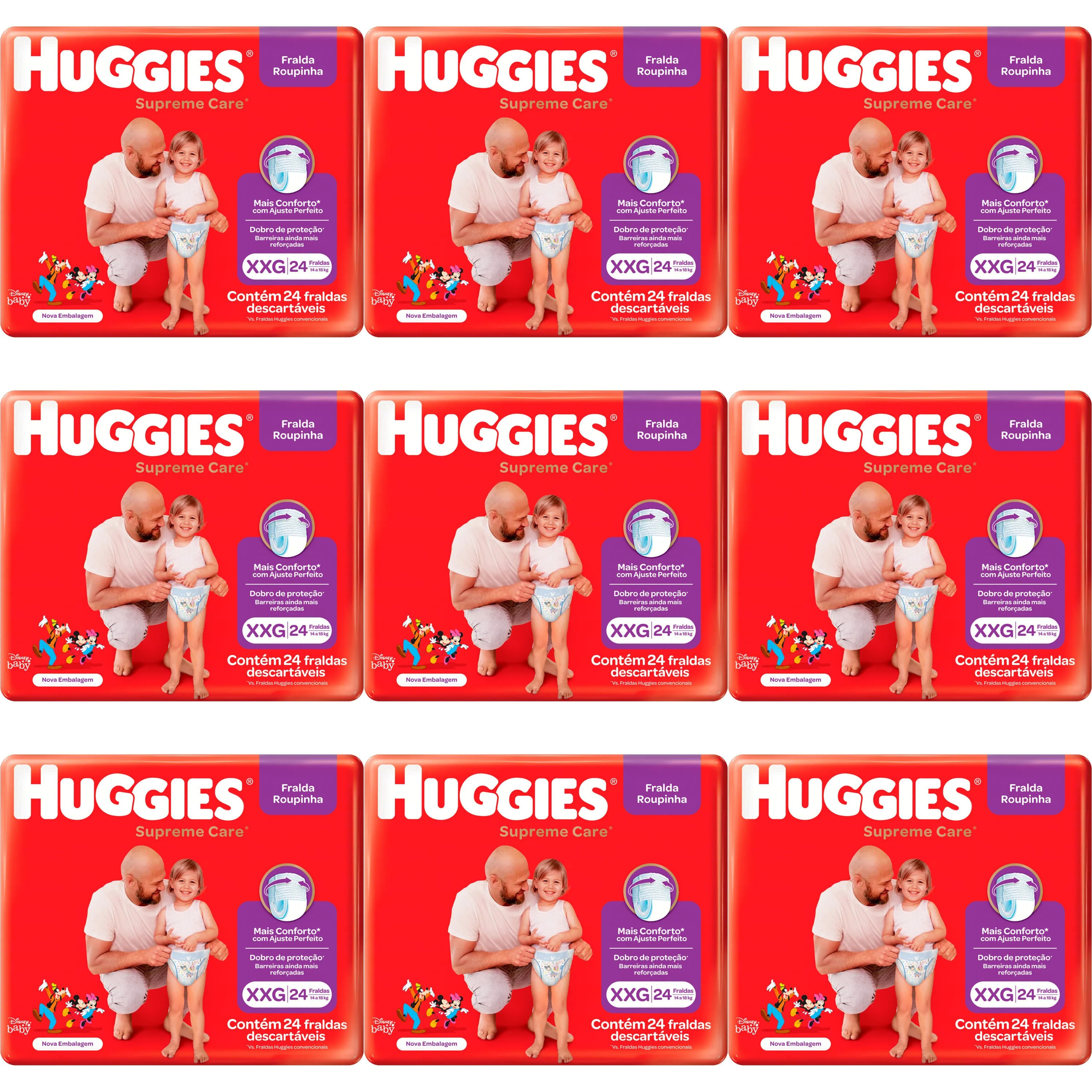 Kit 9 Fraldas Huggies Roupinha Supreme Care Xxg c/24 Unidades cada
