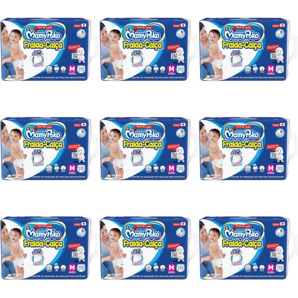 Kit 9 Fraldas Calça Mamypoko Super Seca M c/76 Unidades cada