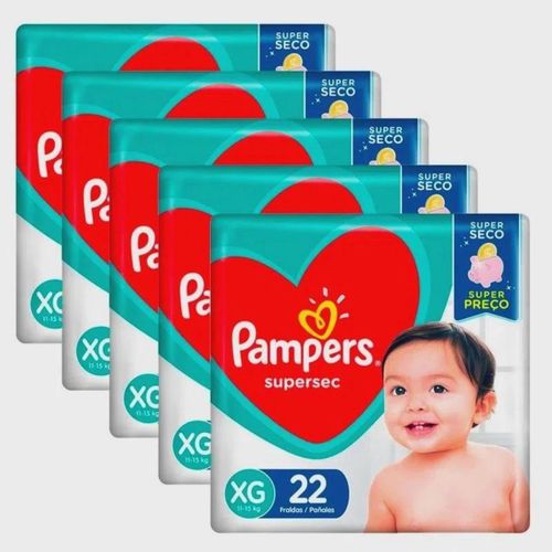 Kit 5 Fraldas Supersec ”Xg” Pampers c/22 Unidades cada