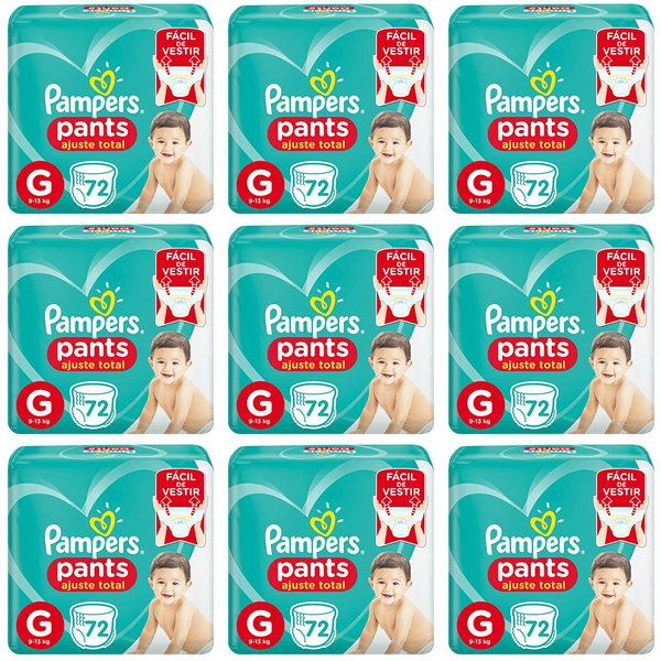 Kit 9 Fraldas Confortsec Pants Bag ”G” Pampers Simples c/72 Unidades cada