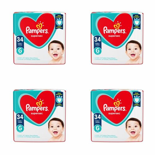 Kit 4 Fraldas Pampers Ss G 34 Unidades cada Kit 4 Fraldas Pampers Ss G 34 Unidades cada
