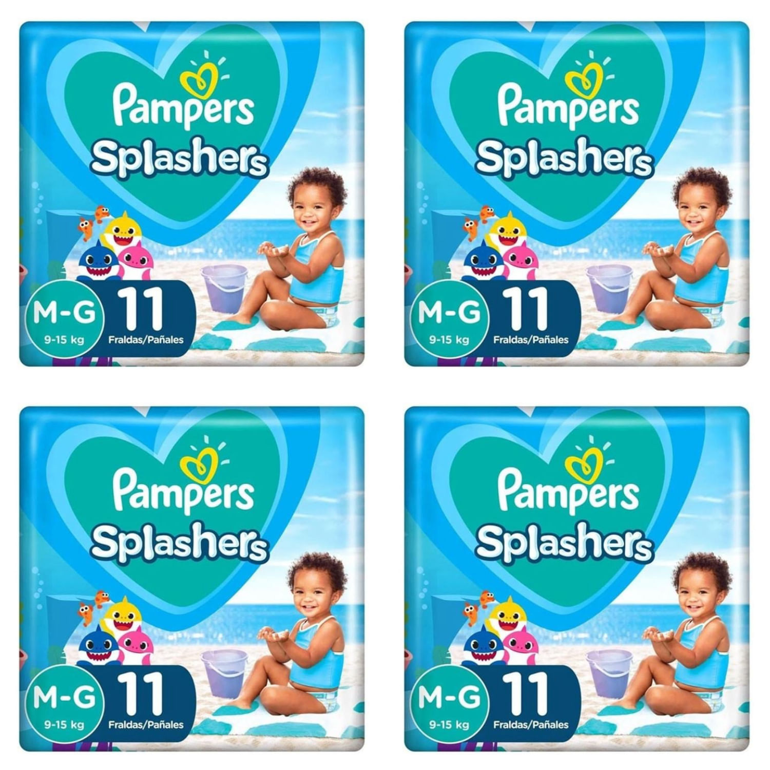 Kit 4 Fraldas Pampers Splashers M/G c/11 Unidades cada