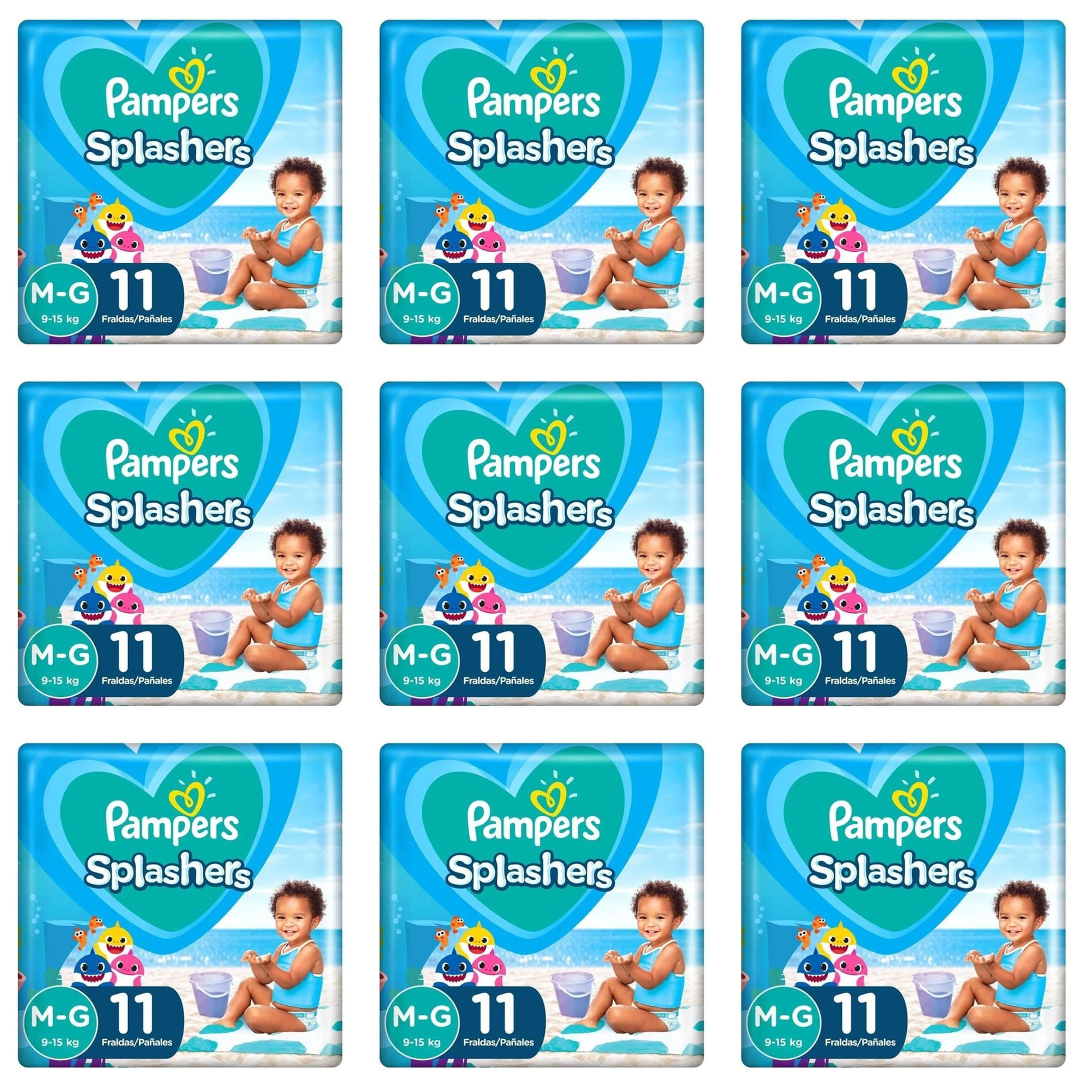 Kit 9 Fraldas Pampers Splashers M/G c/11 Unidades cada