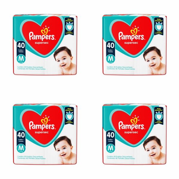 Kit 4 Fraldas Pampers Supersec M c/40 Unidades cada