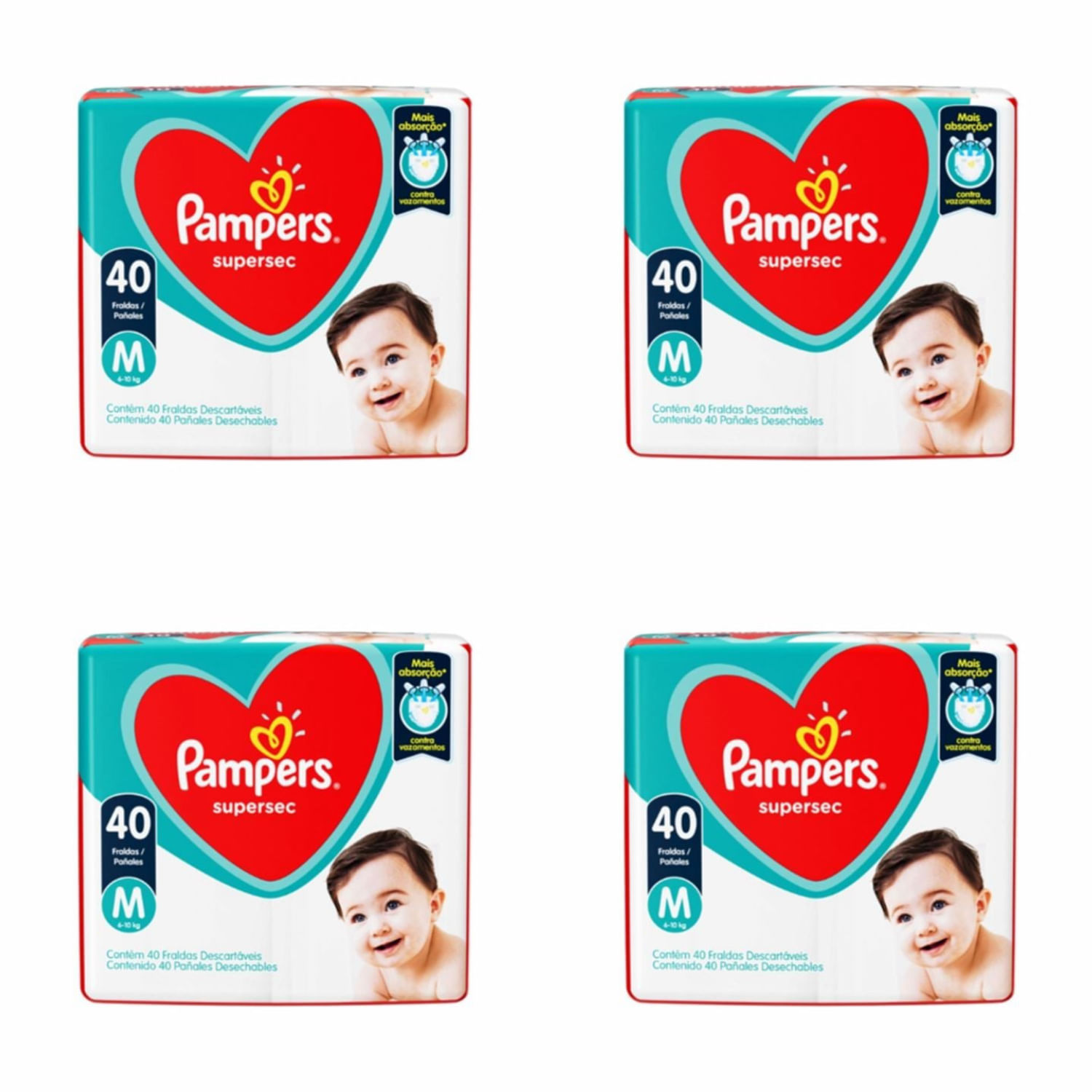 Kit 4 Fraldas Pampers Supersec M c/40 Unidades cada