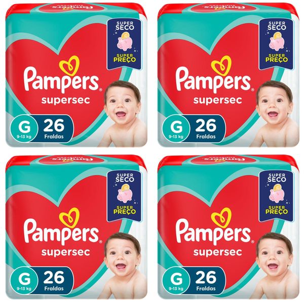 Kit 4 Fraldas Supersec ”G” Pampers Simples c/26 Unidades cada