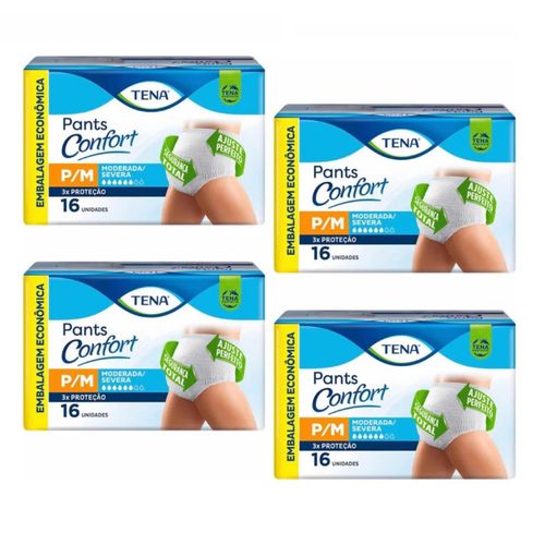 Kit 4 Fraldas Adulto Tena Pants Confort P/M 16 Unidades cada
