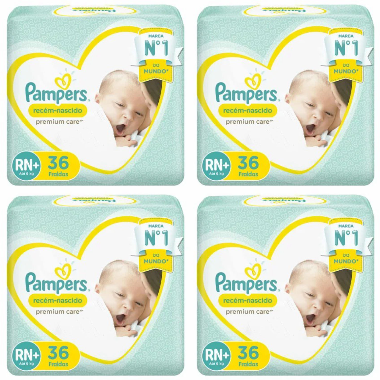 Kit 4 Fraldas Recem Nascido ”Rn+” Pampers Simples c/ 36 Unidades cada