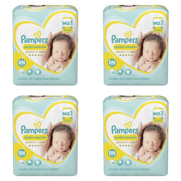 Kit 4 Fraldas Recem Nascido ”Rn” Pampers Simples c/20 Unidades cada