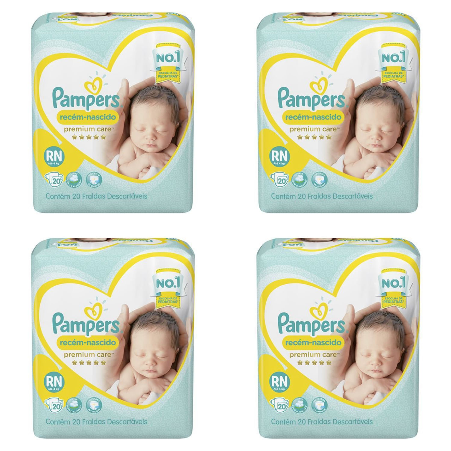 Kit 4 Fraldas Recem Nascido ”Rn” Pampers Simples c/20 Unidades cada