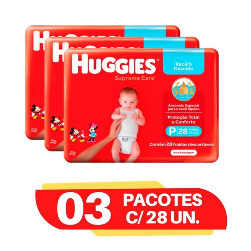 Kit 3 Fraldas Huggies Supreme Care Jumbo P 28 Unidades cada Kit 3 Fraldas Huggies Supreme Care Jumbo P 28 Unidades cada