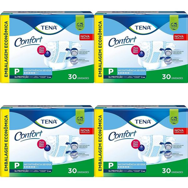 Kit 4 Fraldas Adulto Tena Confort "P" 30 Unidades cada