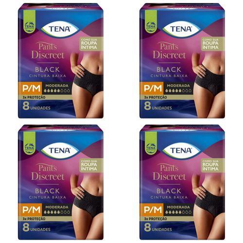 Kit 4 Fraldas Adulto Tena Pants Discreet Black P/M 8 Unidades cada