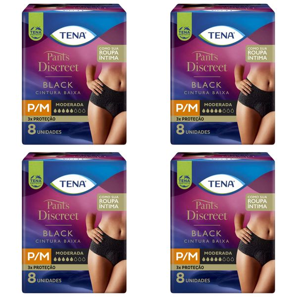 Kit 4 Fraldas Adulto Tena Pants Discreet Black P/M 8 Unidades cada
