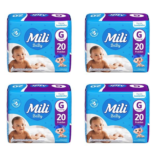 Kit 4 Fraldas Mili Baby Jumbinho (G) 20 Unidades cada