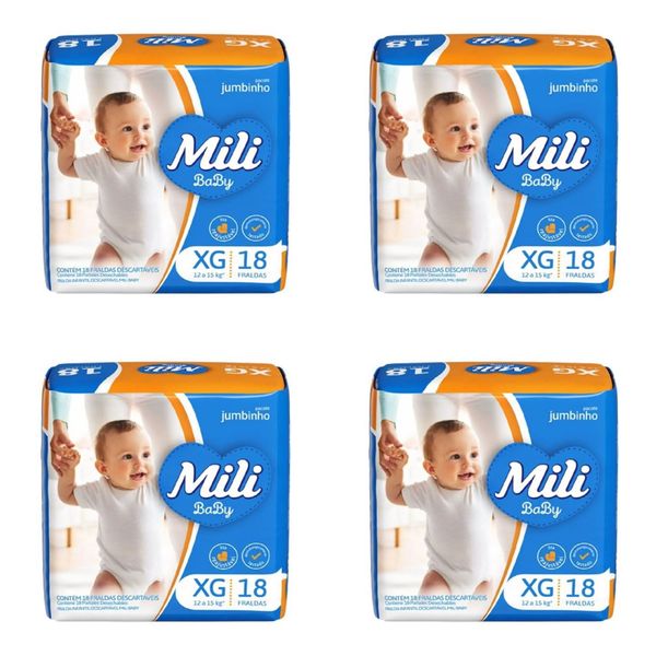 Kit 4 Fraldas Mili Baby Jumbinho (Xg) 18 Unidades cada
