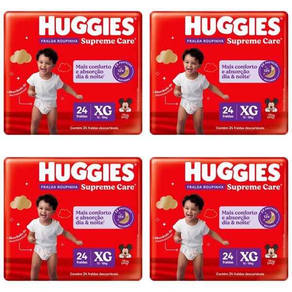 Kit 4 Fraldas Huggies Roupinha Supreme Care Xg c/24 Unidades cada
