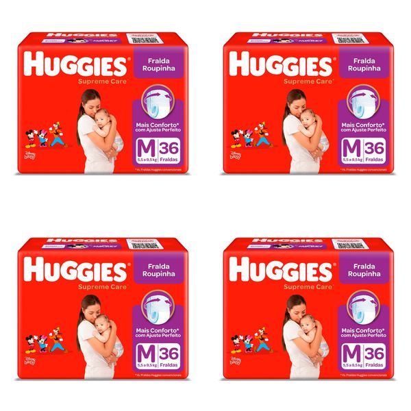 Kit 4 Fraldas Huggies Roupinha Supreme Care M 36 Unidades cada