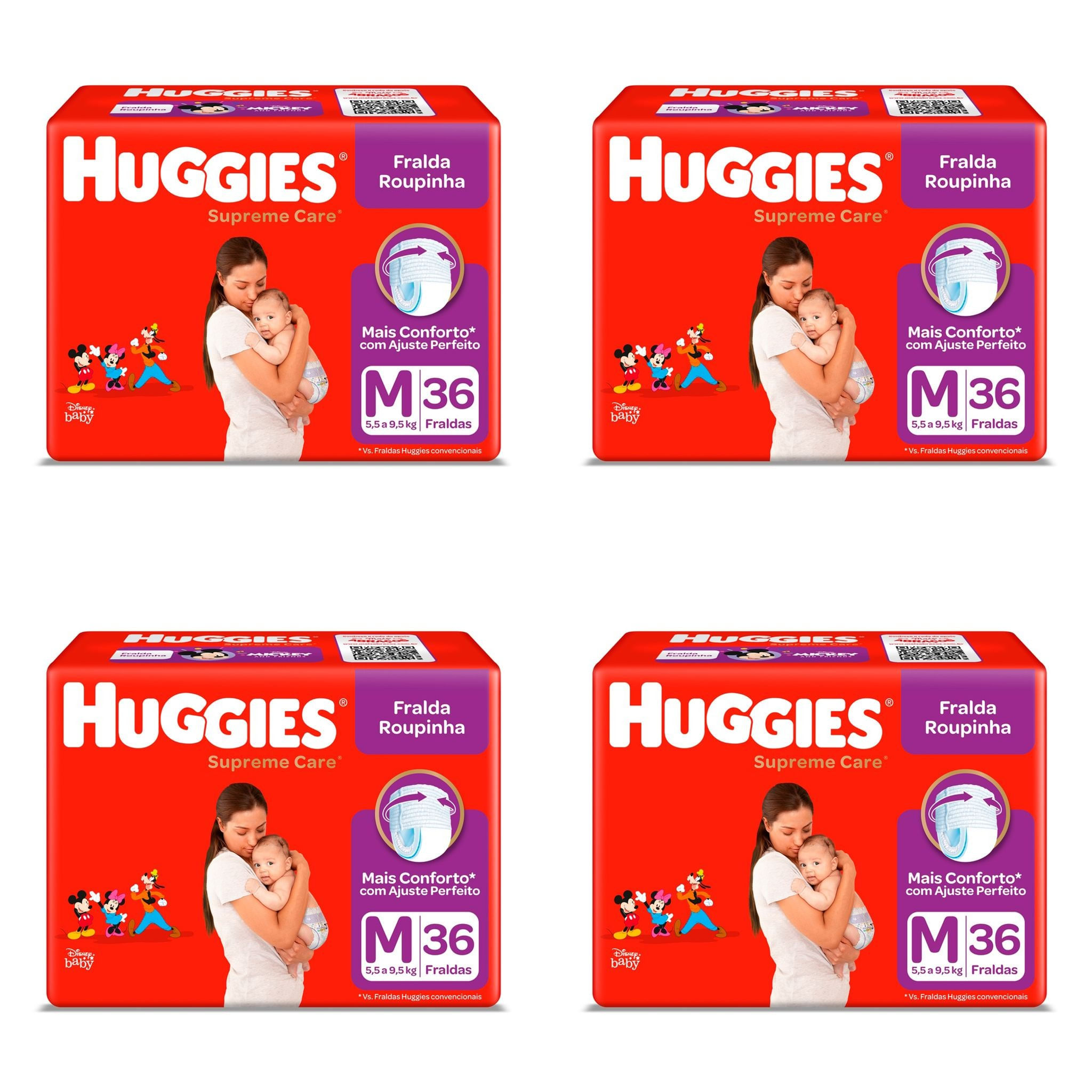 Kit 4 Fraldas Huggies Roupinha Supreme Care M 36 Unidades cada