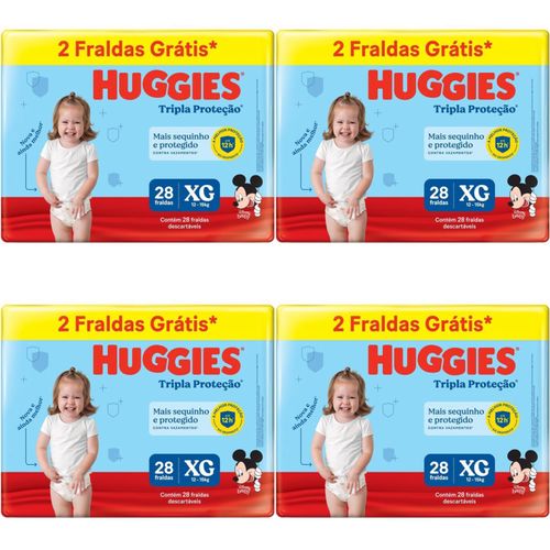 Kit 4 Fraldas Huggies Tripla Proteção Meguinha (Xg) 28 Unidades cada