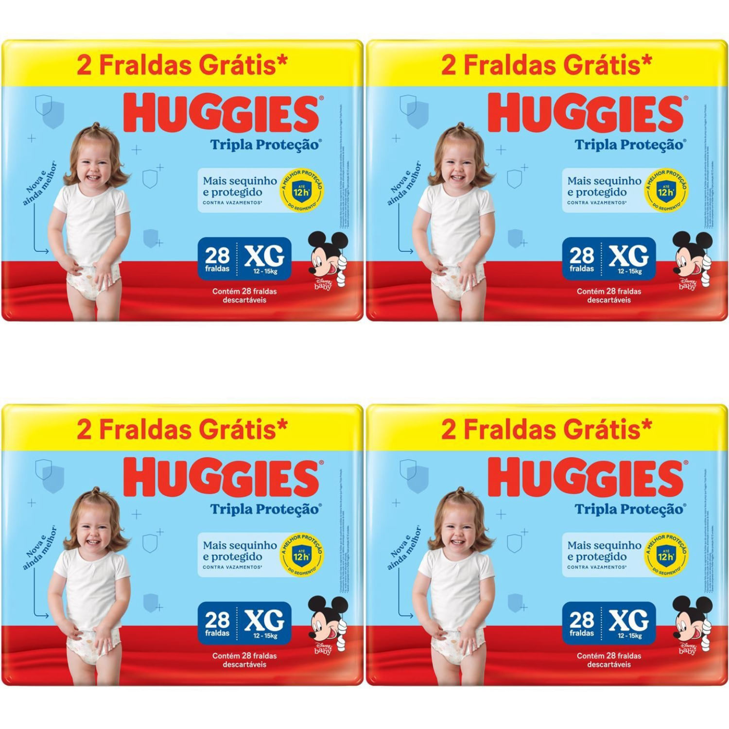 Kit 4 Fraldas Huggies Tripla Proteção Meguinha (Xg) 28 Unidades cada