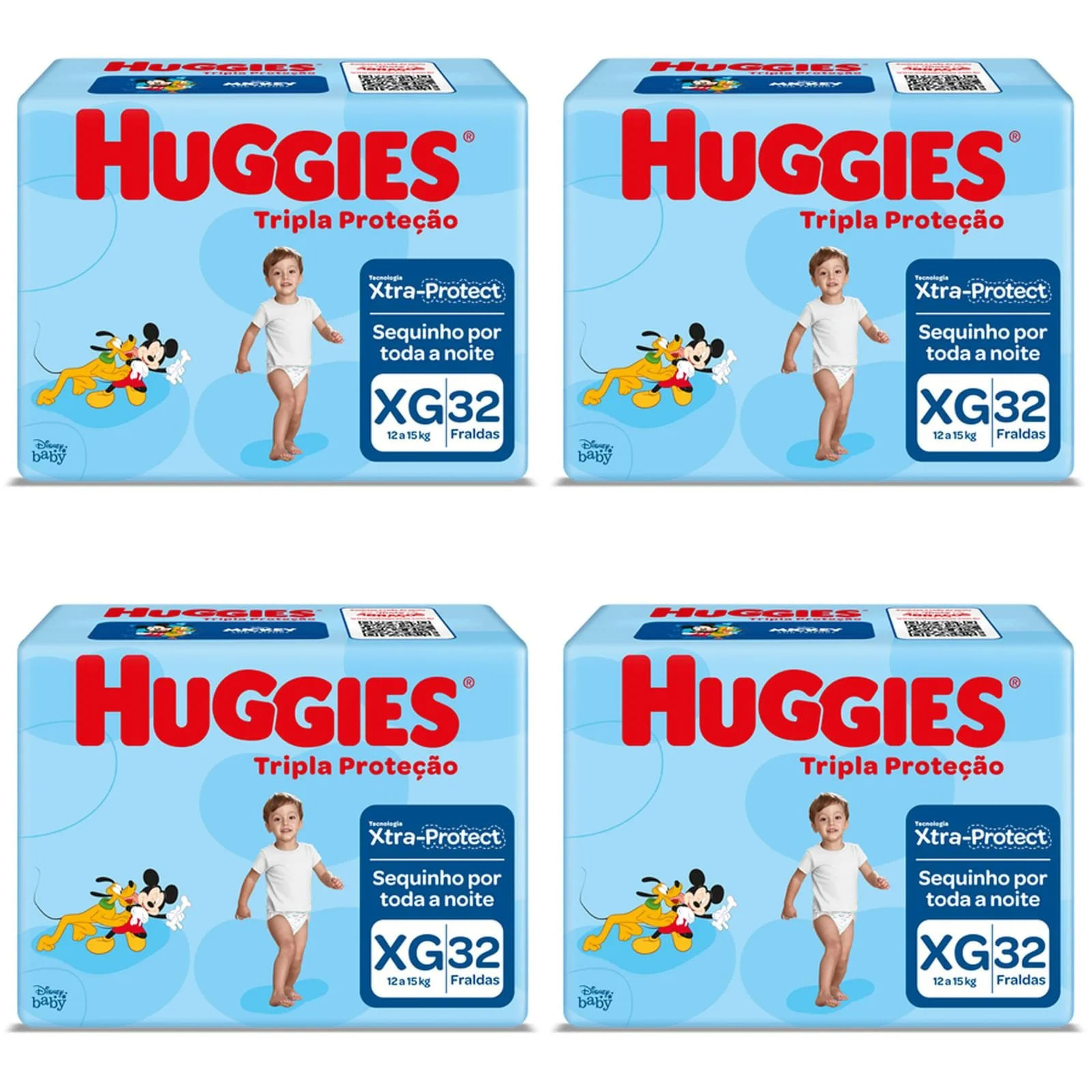Kit 4 Fraldas Huggies Tripla Proteção Tamanho XG 32 Unidades cada