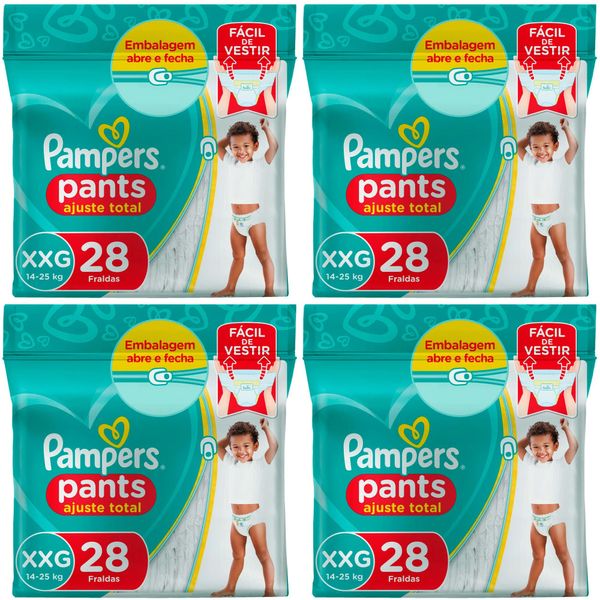 Kit 4 Fraldas Confortsec Pants ”Xxg” Pampers Simples c/28 Unidades cada