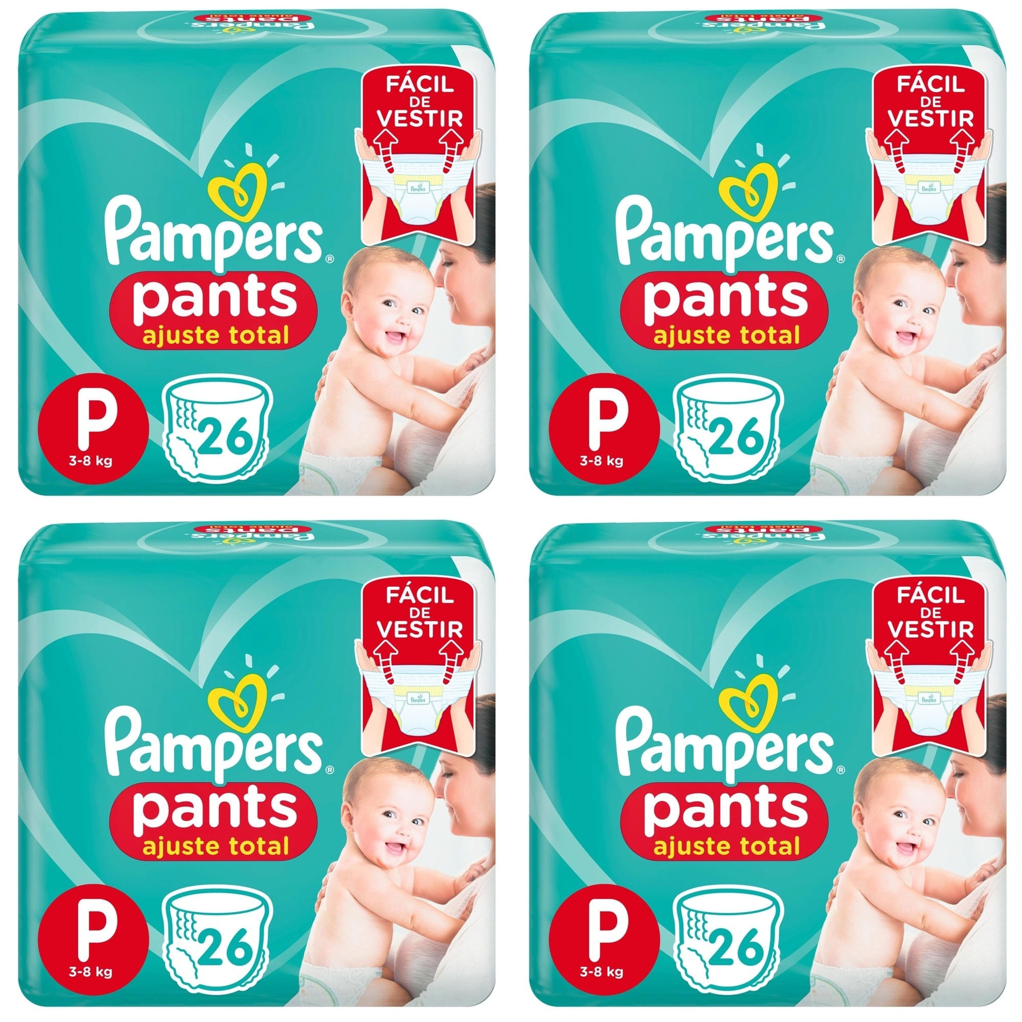 Kit 4 Fraldas Confortsec Pants ”P” Pampers Simples c/26 Unidades cada