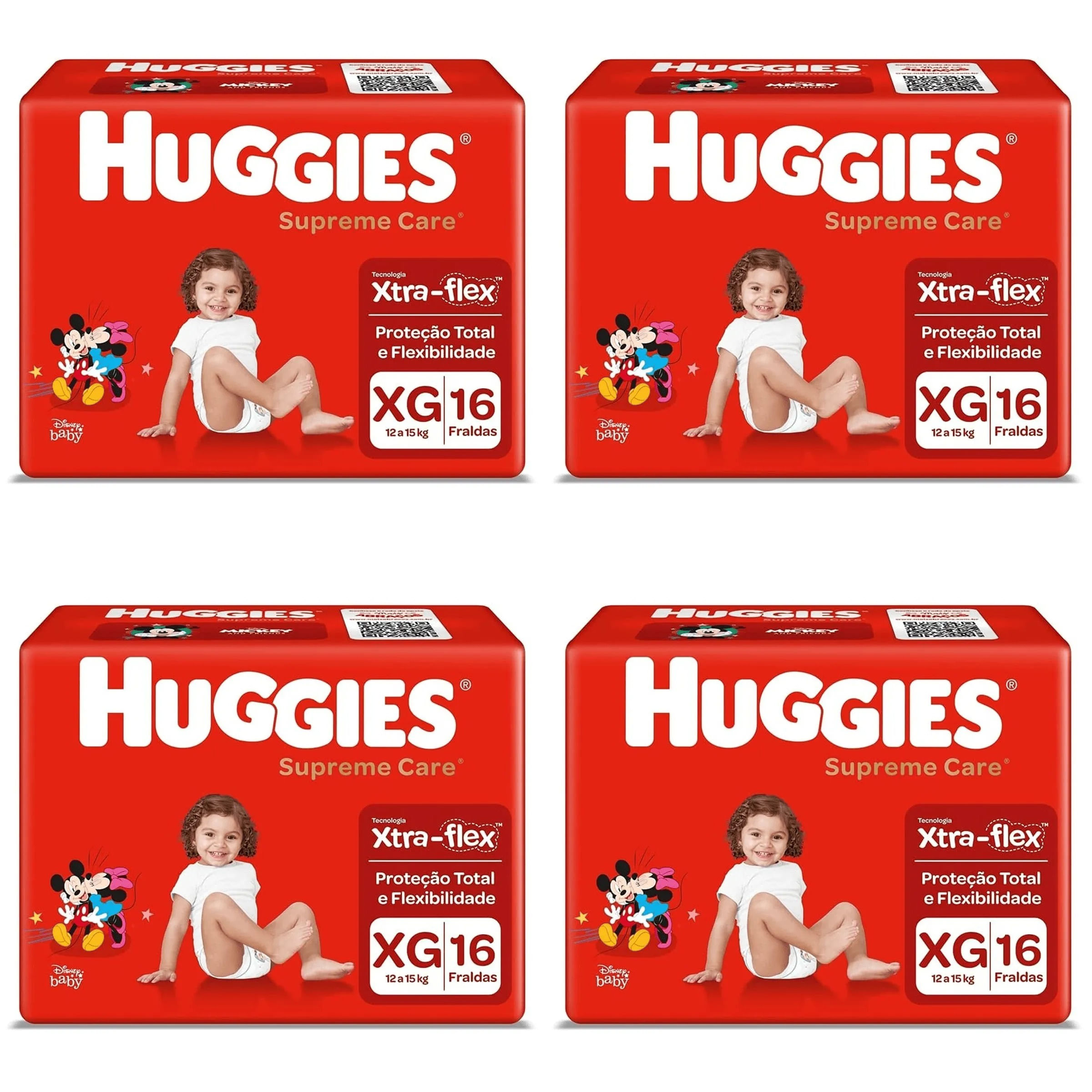 Kit 4 Fraldas Huggies Supreme Care Jumbo Xg 16 Unidades cada