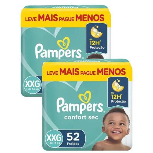 Kit 2 Fraldas Pampers Confort Sec Xxg 52 Unidades cada Kit 2 Fraldas Pampers Confort Sec Xxg 52 Unidades cada