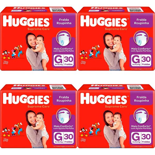 Kit 4 Fraldas Huggies Roupinha Supreme Care G c/30 Unidades cada