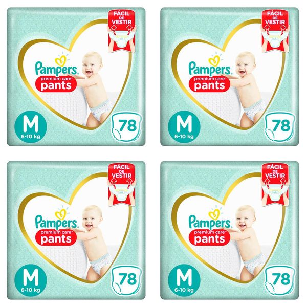 Kit 4 Fraldas Pampers c/ Pants Top M c/78 Unidades cada