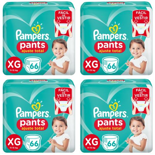 Kit 4 Fraldas Confortsec Pants Bag ”Xg” Pampers Simples c/66 Unidades cada