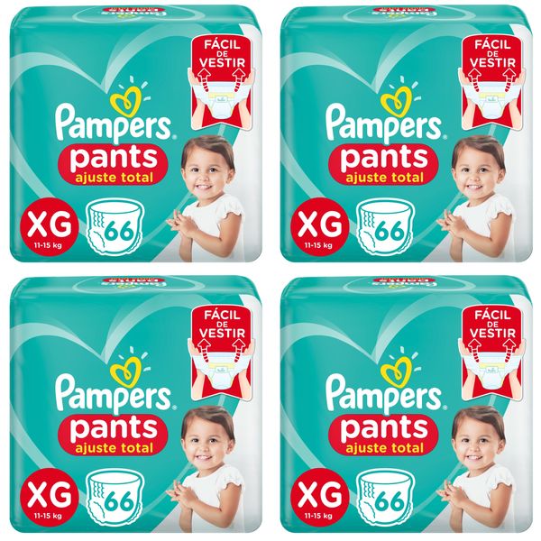 Kit 4 Fraldas Confortsec Pants Bag ”Xg” Pampers Simples c/66 Unidades cada