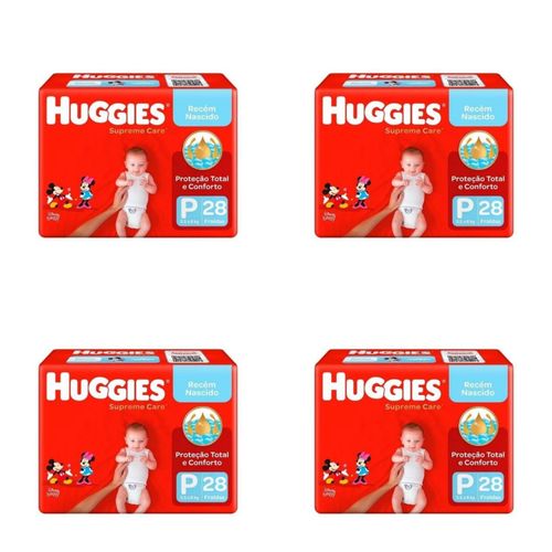 Kit 4 Fraldas Huggies Supreme Care Jumbo P 28 Unidades cada