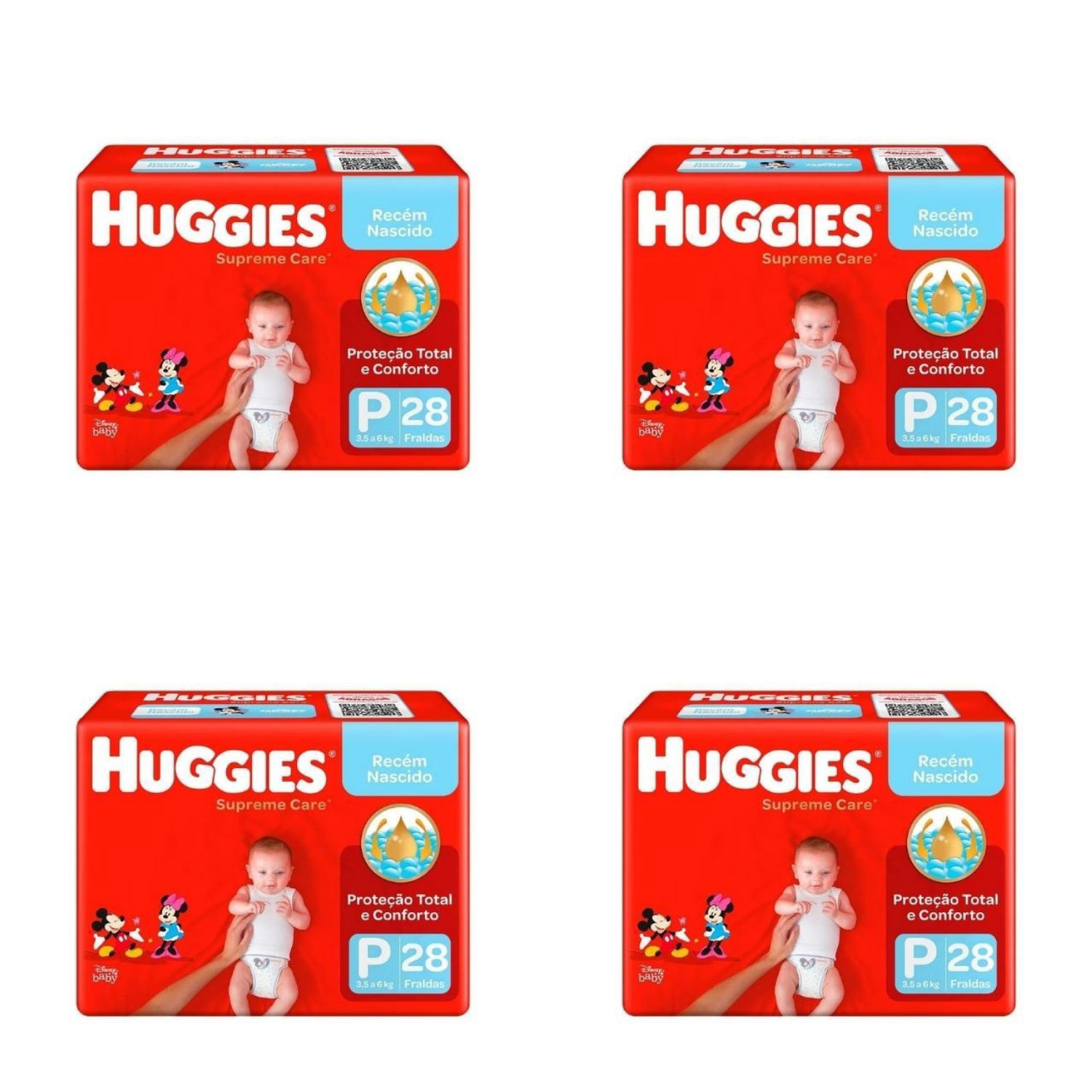 Kit 4 Fraldas Huggies Supreme Care Jumbo P 28 Unidades cada