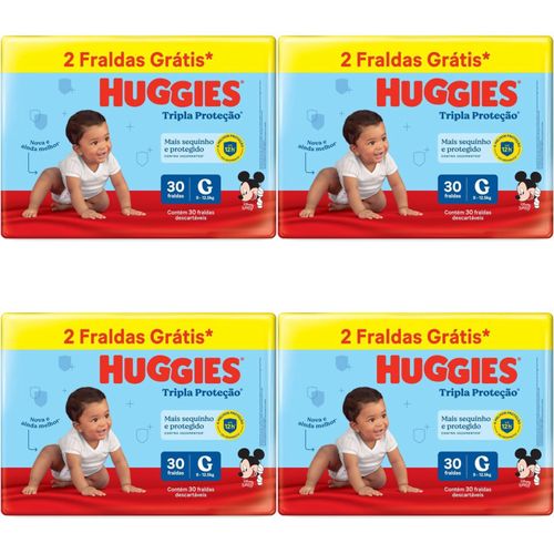Kit 4 Fraldas Huggies Tripla Proteção Meguinha (G) 30 Unidades cada