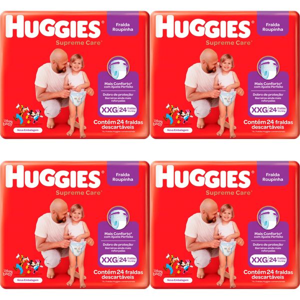 Kit 4 Fraldas Huggies Roupinha Supreme Care Xxg 24 Unidades cada