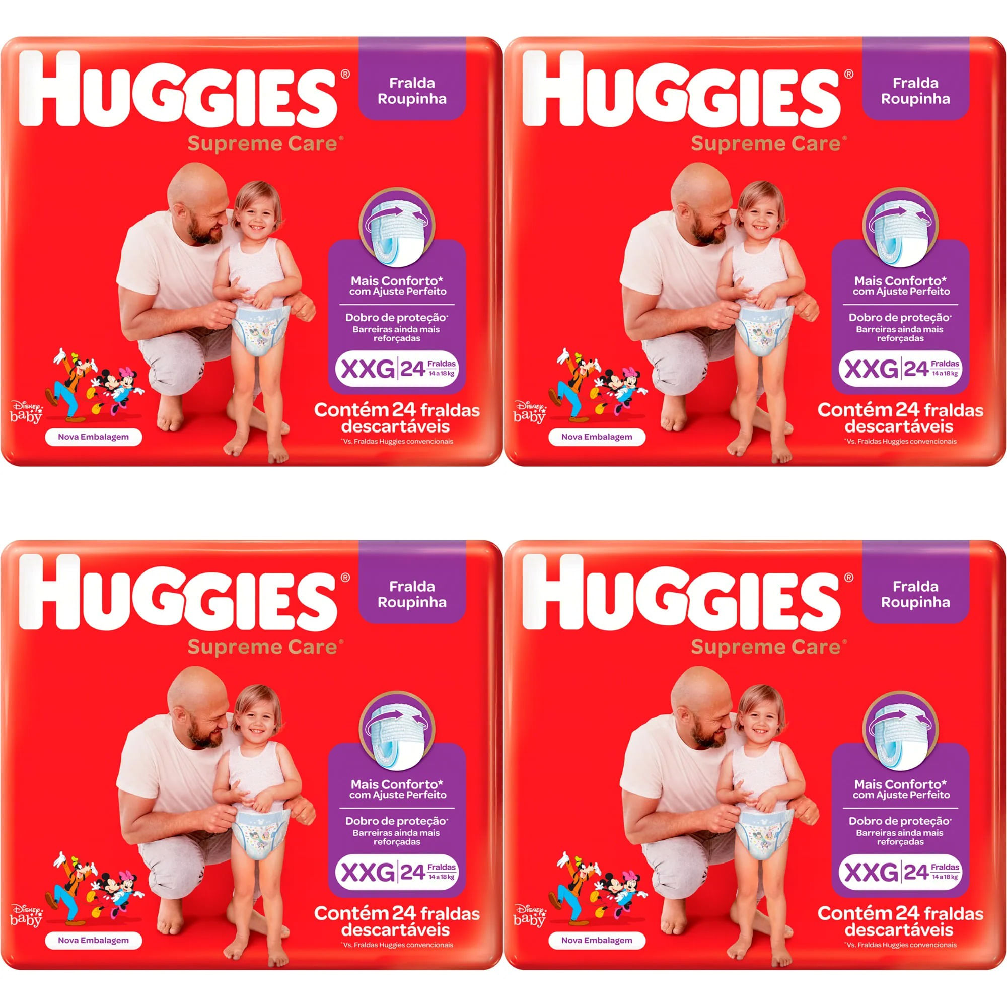 Kit 4 Fraldas Huggies Roupinha Supreme Care Xxg 24 Unidades cada