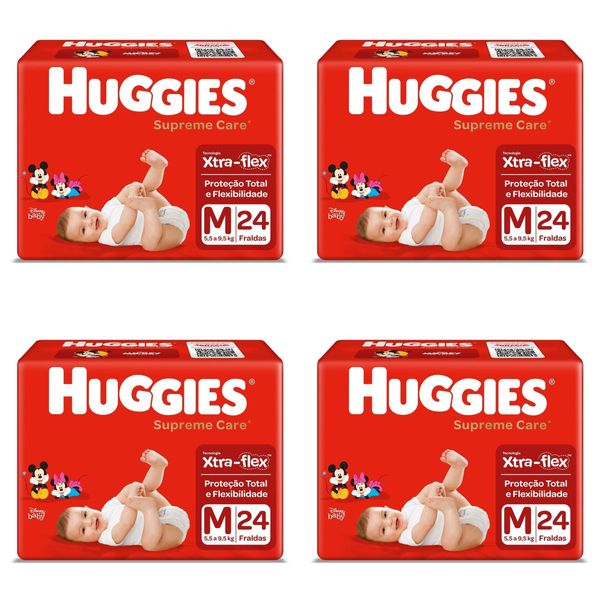 Kit 4 Fraldas Huggies Supreme Care Jumbo "M" 24 Unidades cada