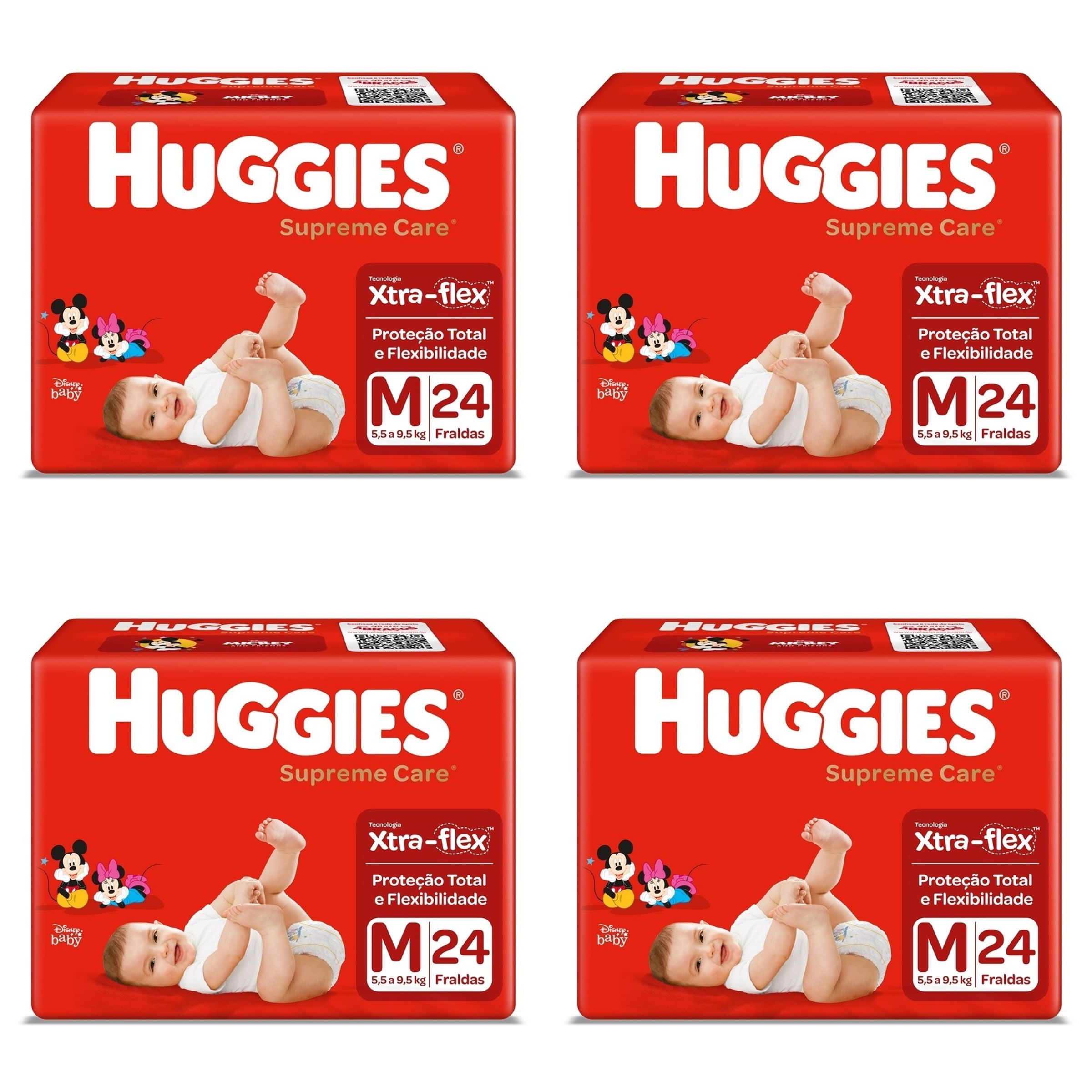 Kit 4 Fraldas Huggies Supreme Care Jumbo "M" 24 Unidades cada