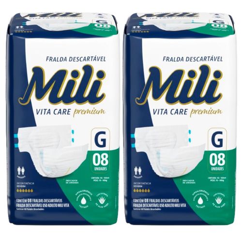 Kit 2 Fraldas Geriatrica Mili Vita Care(G) 08 Unidades cada Kit 2 Fraldas Geriatrica Mili Vita Care(G) 08 Unidades cada