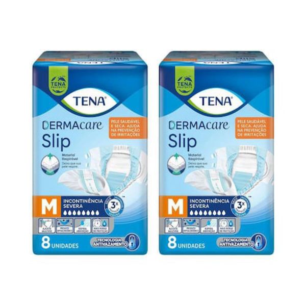 Kit 2 Fraldas Geriátrica M Tena Slip Dermacare 8 Unidades cada